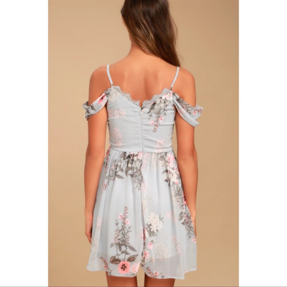Lulu's Verona Off The Shoulder Dress Blue Floral size extra small - Picture 7 of 11
